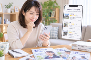 口コミを見る母親